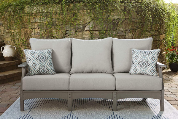 P802-838 Black/Gray Contemporary Visola Outdoor Sofa with Cushion By Ashley - sofafair.com
