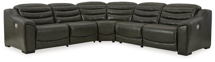 Center Line 5-Piece Power Reclining Sectional U63404S3 Black/Gray Contemporary Motion Sectionals By Ashley - sofafair.com