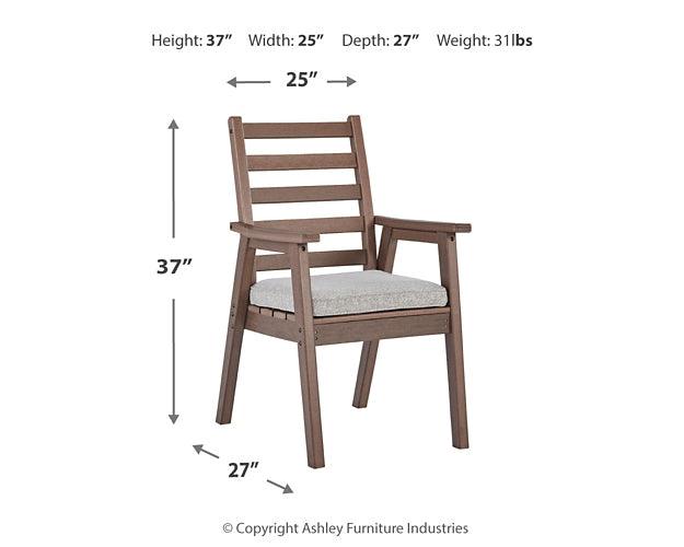 Emmeline Outdoor Dining Arm Chair with Cushion (Set of 2) P420-601A Brown/Beige Casual Outdoor Dining Chair By Ashley - sofafair.com