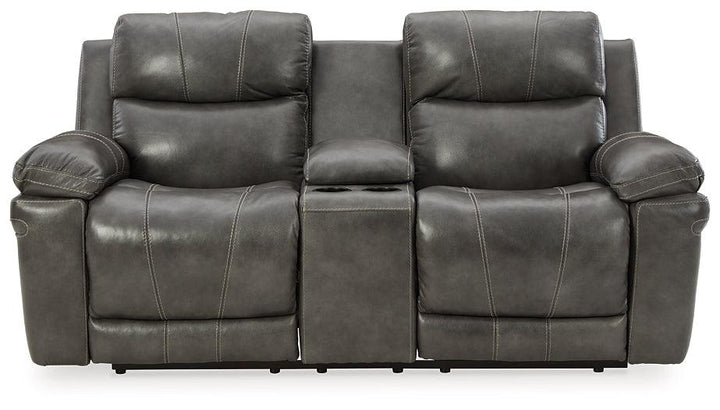 Edmar Power Reclining Loveseat with Console U6480618 Brown/Beige Contemporary Motion Upholstery By Ashley - sofafair.com
