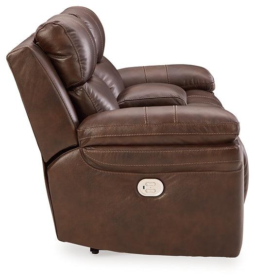 Edmar Power Reclining Loveseat with Console U6480518 Brown/Beige Contemporary Motion Upholstery By Ashley - sofafair.com