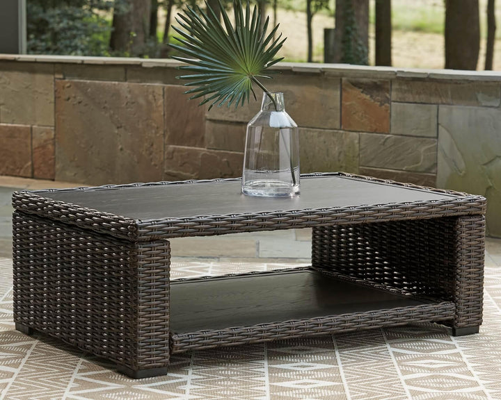 Grasson Lane Coffee Table P783-701 Brown/Beige Contemporary Outdoor Cocktail Table By Ashley - sofafair.com