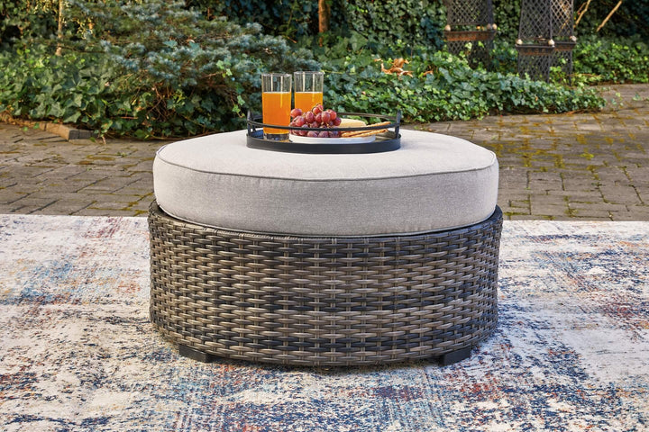 Harbor Court Ottoman with Cushion P459-814 Black/Gray Casual Outdoor Ottoman By Ashley - sofafair.com