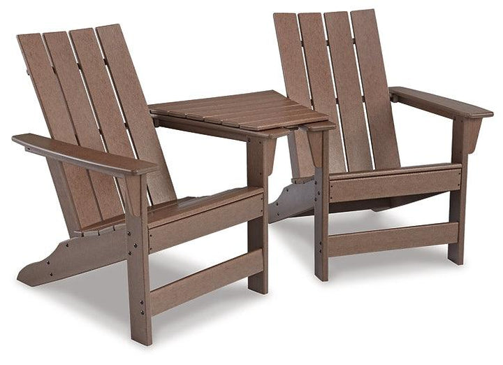 Emmeline 2 Adirondack Chairs with Tete-A-Tete Table Connector P420P4 Brown/Beige Casual Outdoor Package By Ashley - sofafair.com