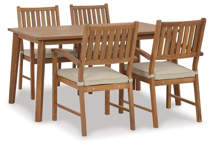Janiyah Outdoor Dining Table with 4 Chairs P407P1 Brown/Beige Casual Outdoor Package By Ashley - sofafair.com
