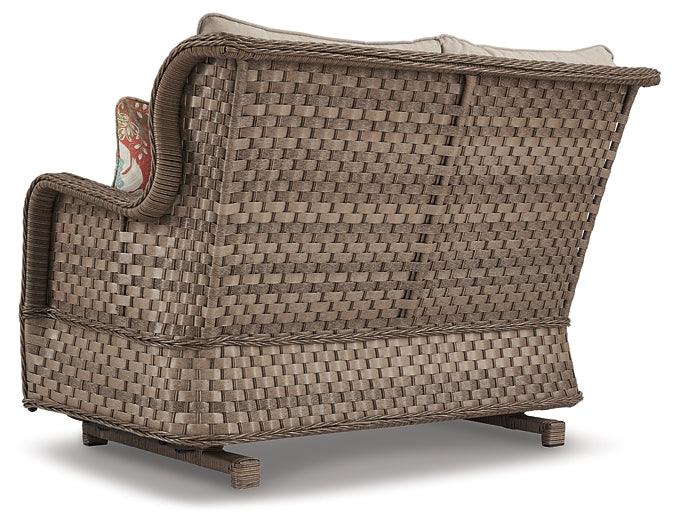 Clear Ridge Glider Loveseat with Cushion P361-835 Brown/Beige Contemporary Outdoor Chat Sets By Ashley - sofafair.com
