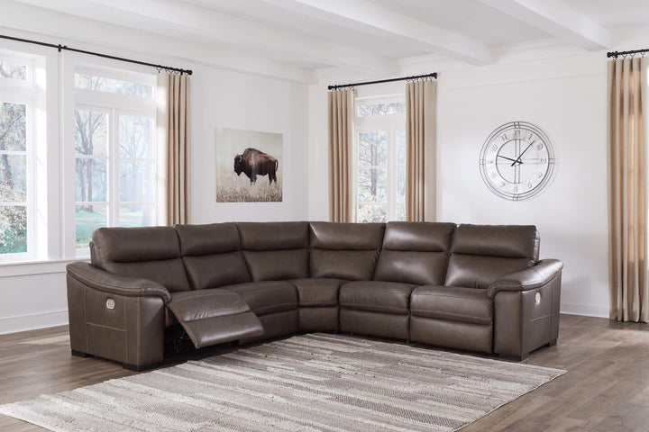 Salvatore 5-Piece Power Reclining Sectional U26301S4 Brown/Beige Contemporary Motion Sectionals By Ashley - sofafair.com