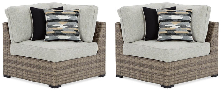 Calworth Outdoor Corner with Cushion (Set of 2) P458-877 Brown/Beige Contemporary Outdoor Lounge Chair By Ashley - sofafair.com