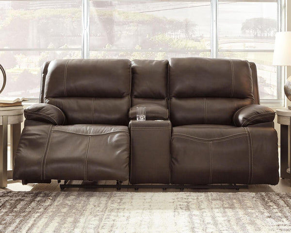Ricmen Power Reclining Loveseat with Console U4370118 Brown/Beige Contemporary Motion Upholstery By Ashley - sofafair.com