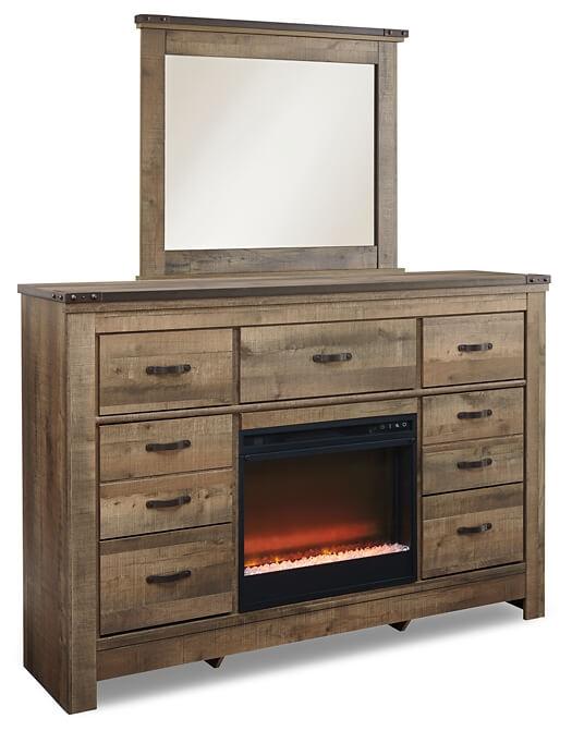 B446B53 Brown/Beige Casual Trinell Dresser and Mirror with Fireplace By AFI - sofafair.com