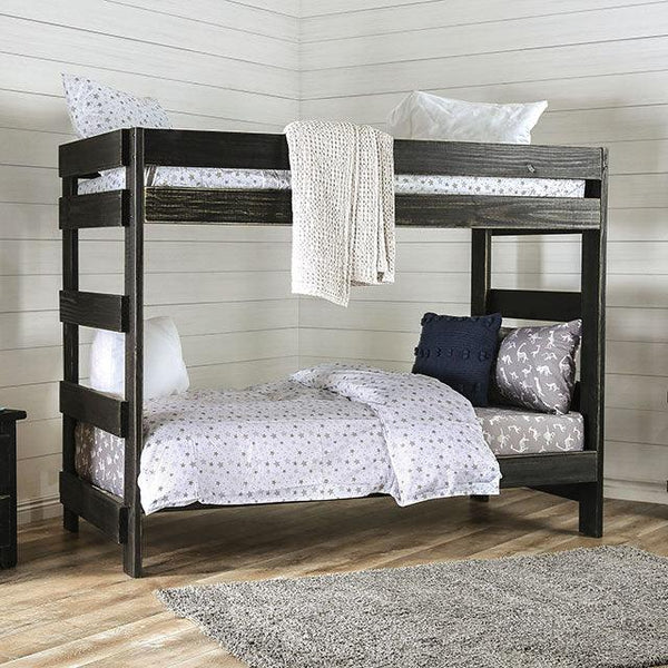 Arlette AM-BK100BK Black Rustic Twin/Twin Bunk Bed By Furniture Of America - sofafair.com