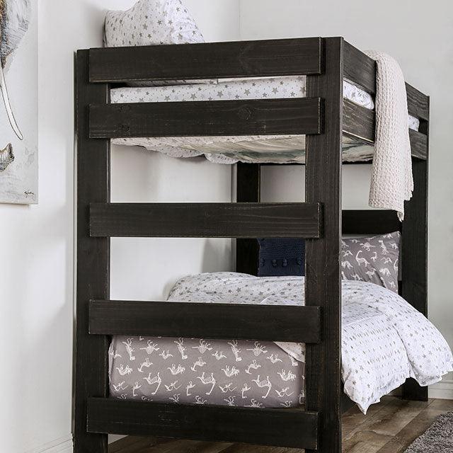 Arlette AM-BK100BK Black Rustic Twin/Twin Bunk Bed By Furniture Of America - sofafair.com
