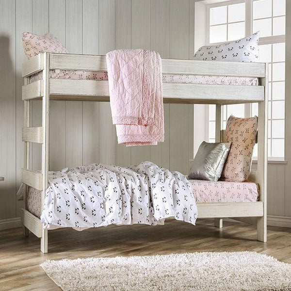 Arlette AM-BK100WH White Rustic Twin/Twin Bunk Bed By Furniture Of America - sofafair.com