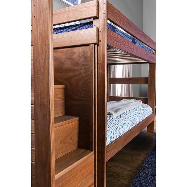 Ampelios AM-BK102 Mahogany Rustic Twin/Twin Bunk Bed By Furniture Of America - sofafair.com