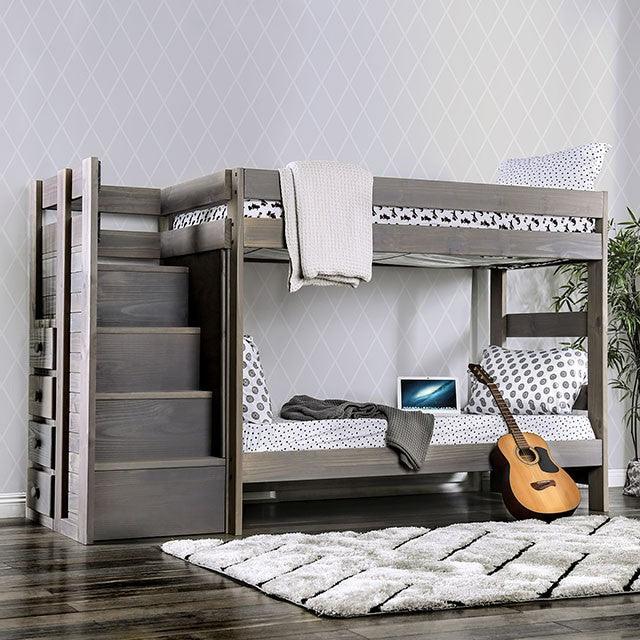 Ampelios AM-BK102GY Gray Rustic Twin/Twin Bunk Bed By Furniture Of America - sofafair.com