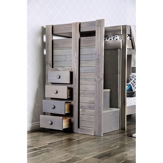 Ampelios AM-BK102GY Gray Rustic Twin/Twin Bunk Bed By Furniture Of America - sofafair.com
