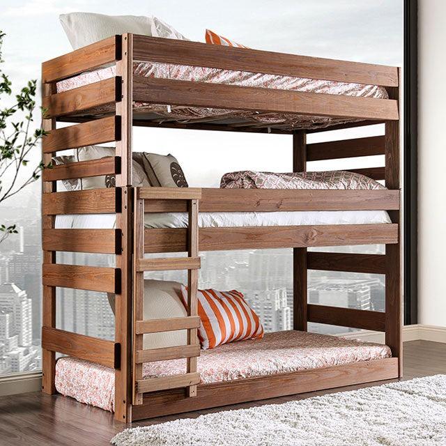 Pollyanna AM-BK500 Mahogany Rustic Twin Triple Decker Bed By Furniture Of America - sofafair.com