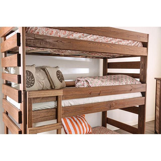 Pollyanna AM-BK500 Mahogany Rustic Twin Triple Decker Bed By Furniture Of America - sofafair.com