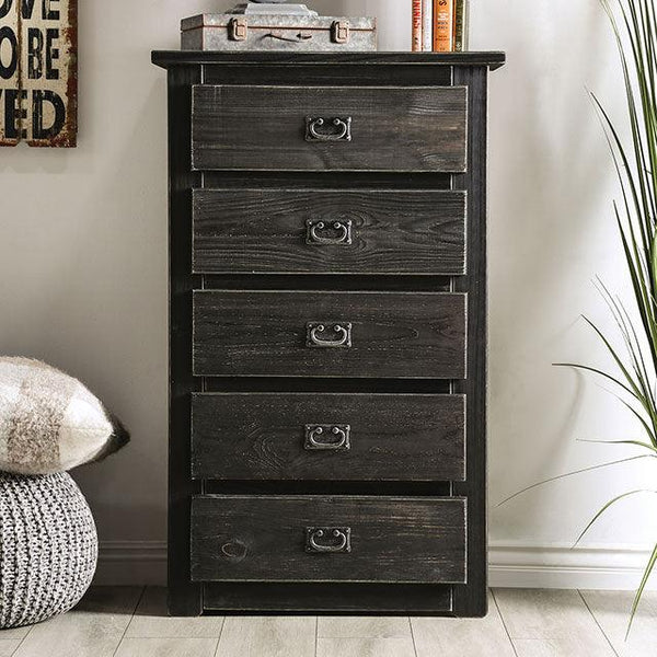Ampelios AM7000BK-C Wire-Brushed Black Rustic Chest By Furniture Of America - sofafair.com