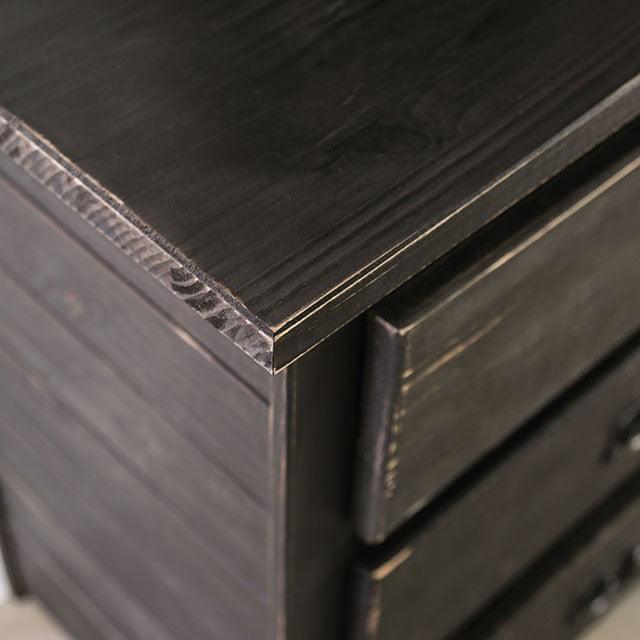 Ampelios AM7000BK-N Wire-Brushed Black Rustic Night Stand By Furniture Of America - sofafair.com