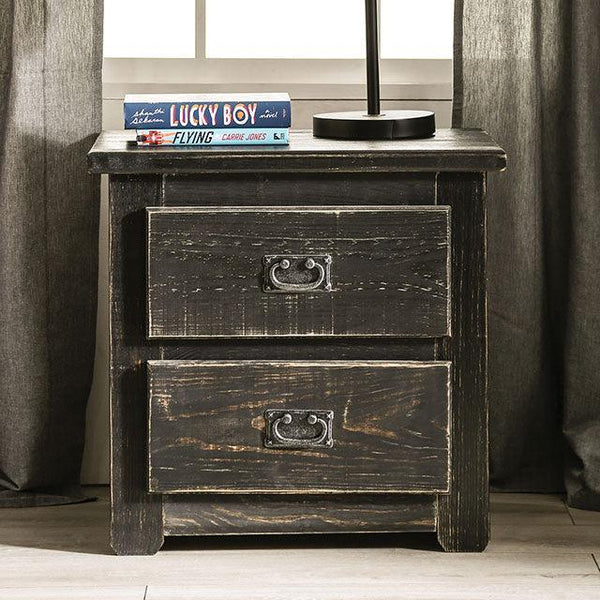 Ampelios AM7000BK-N Wire-Brushed Black Rustic Night Stand By Furniture Of America - sofafair.com