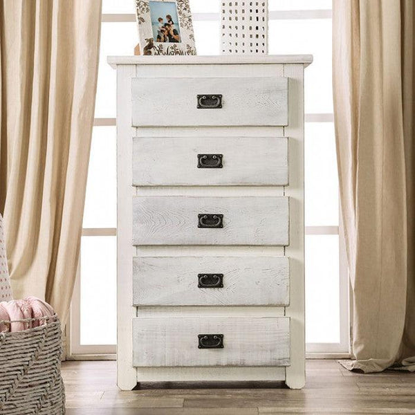Rockwall AM7000WH-C WireBrushed White Rustic Chest By furniture of america - sofafair.com