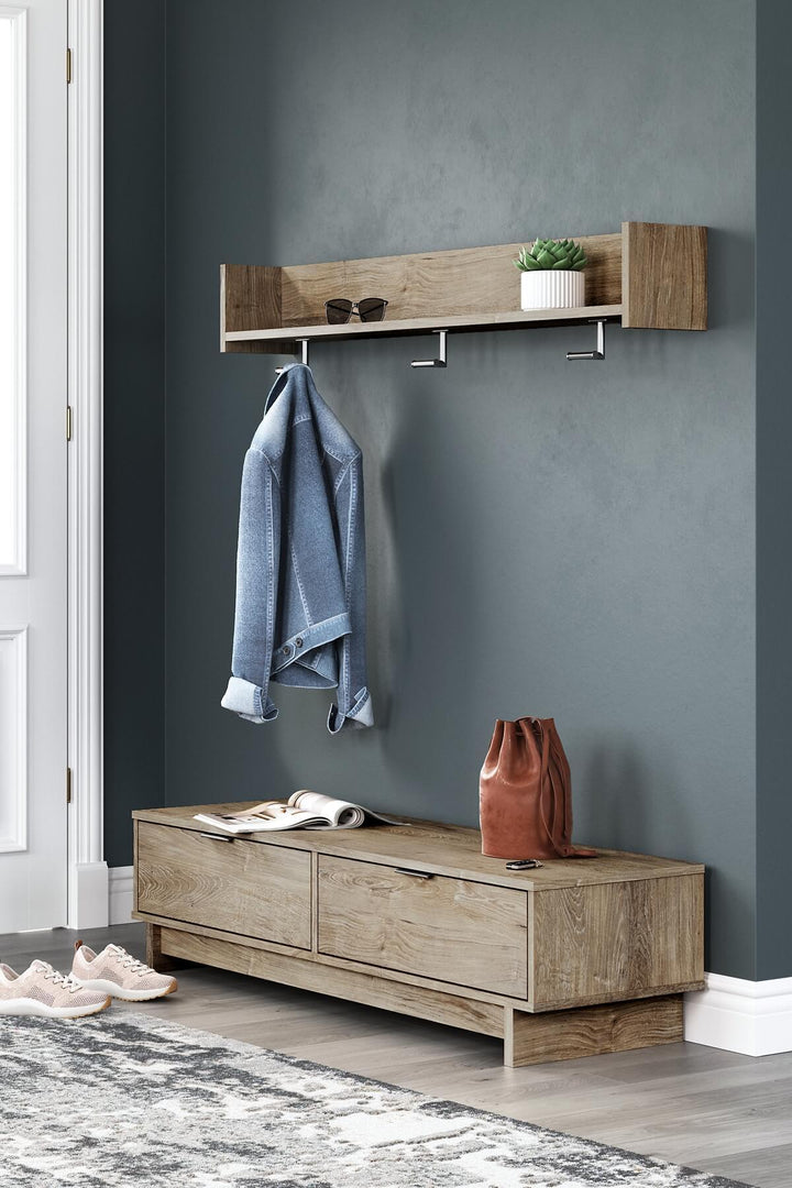 EA2270E1 Natural Contemporary Oliah Bench with Coat Rack By Ashley - sofafair.com