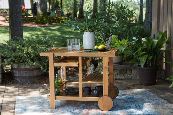 Kailani Serving Cart P030-660 Brown/Beige Casual Outdoor Serving Cart By Ashley - sofafair.com