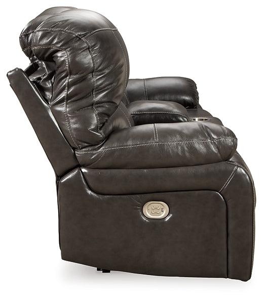 Hallstrung Power Reclining Loveseat with Console U5240318 Brown/Beige Contemporary Motion Upholstery By Ashley - sofafair.com
