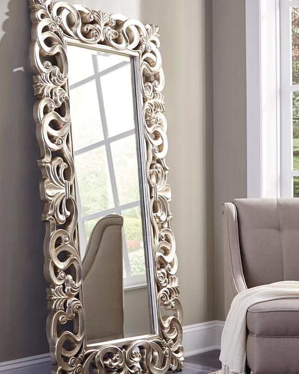 A8010123 Metallic Traditional Lucia Floor Mirror By Ashley - sofafair.com