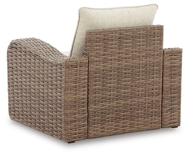 Sandy Bloom Lounge Chair with Cushion P507-820 Brown/Beige Casual Outdoor Seating By Ashley - sofafair.com