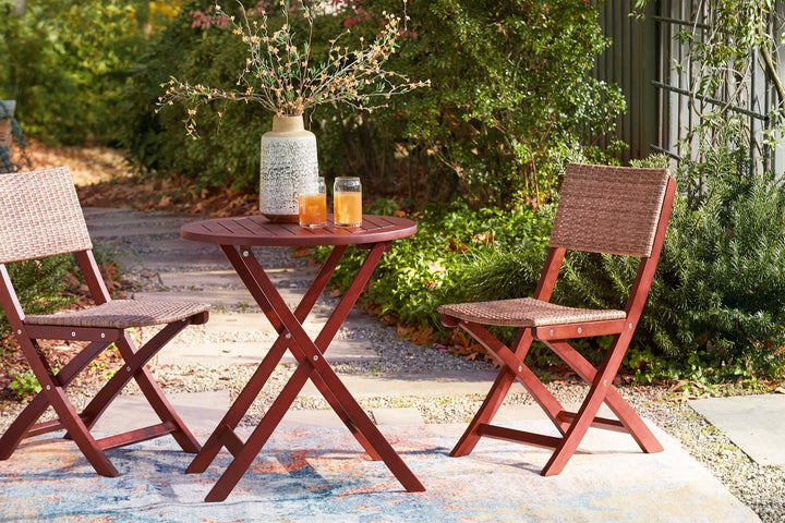 Safari Peak Outdoor Table and Chairs (Set of 3) P201-049 Brown/Beige Casual Outdoor Chat Sets By Ashley - sofafair.com