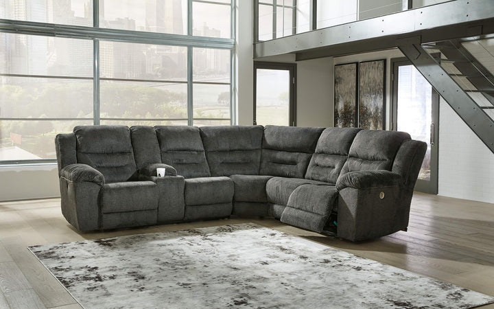 Nettington 3-Piece Power Reclining Sectional 44101S1 Black/Gray Contemporary Motion Sectionals By Ashley - sofafair.com