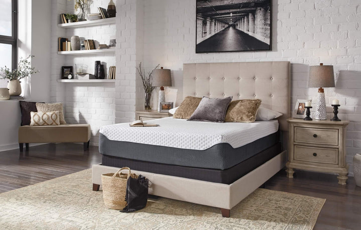 M67431 White Traditional 12 Inch Chime Elite Queen Memory Foam Mattress in a box By Ashley - sofafair.com