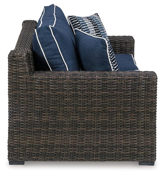 Grasson Lane Loveseat with Cushion P783-835 Blue Contemporary Outdoor Chat Sets By Ashley - sofafair.com
