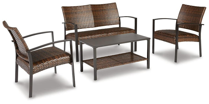 Zariyah Outdoor Love/Chairs/Table Set (Set of 4) P330-080 Brown/Beige Casual Outdoor Chat Set By Ashley - sofafair.com