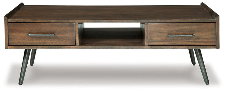 Calmoni Coffee Table T916-1 Brown/Beige Contemporary Cocktail Table By Ashley - sofafair.com