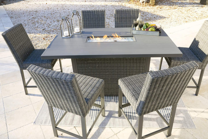 Palazzo Outdoor Counter Height Dining Table with 6 Barstools P520P2 Black/Gray Casual Outdoor Package By Ashley - sofafair.com