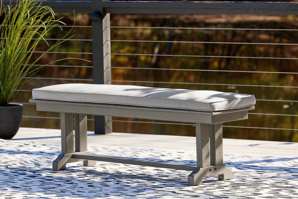 Visola Bench with Cushion P802-600 Black/Gray Contemporary Outdoor Dining Bench By Ashley - sofafair.com