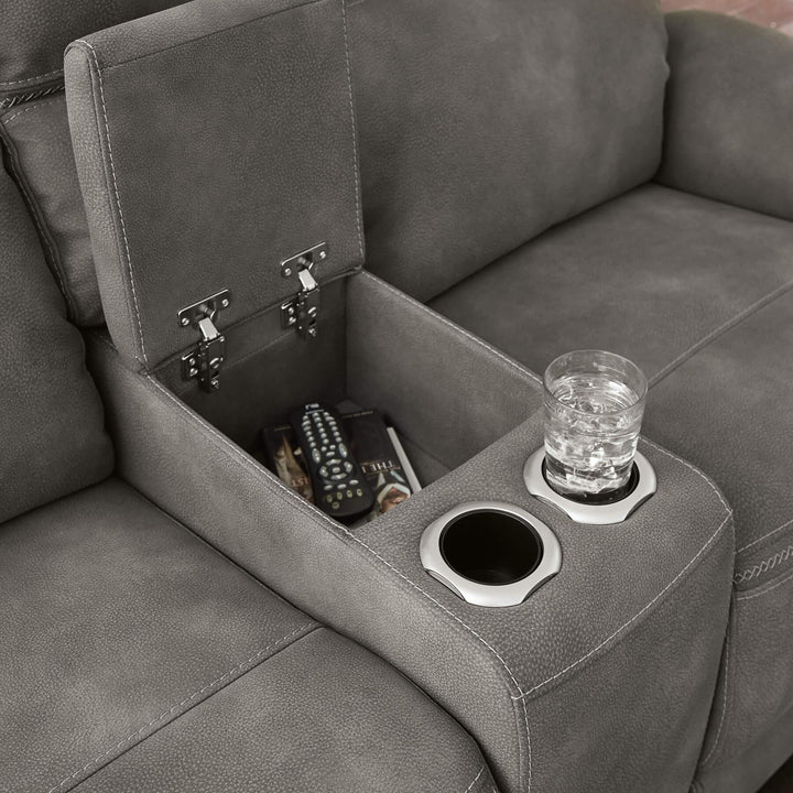 Next-Gen DuraPella Power Reclining Loveseat with Console 5930118 Black/Gray Contemporary Motion Upholstery By Ashley - sofafair.com