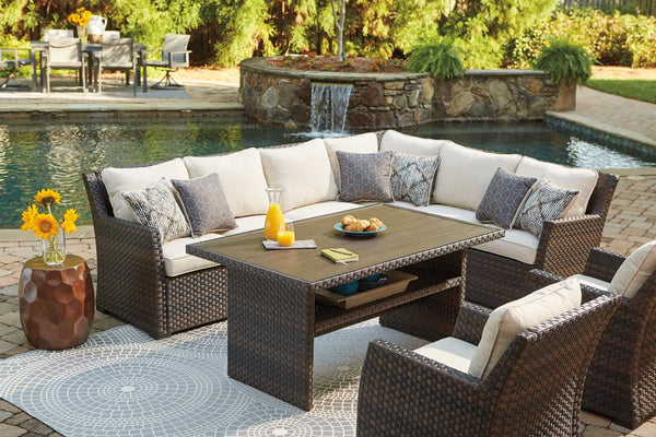 Easy Isle 3-Piece Sofa Sectional/Chair with Cushion P455-822 Black/Gray Contemporary Outdoor Chat Sets By Ashley - sofafair.com