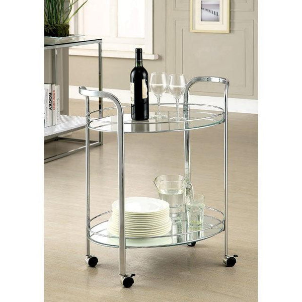 Loule CM-AC228 Chrome Contemporary Serving Cart By Furniture Of America - sofafair.com