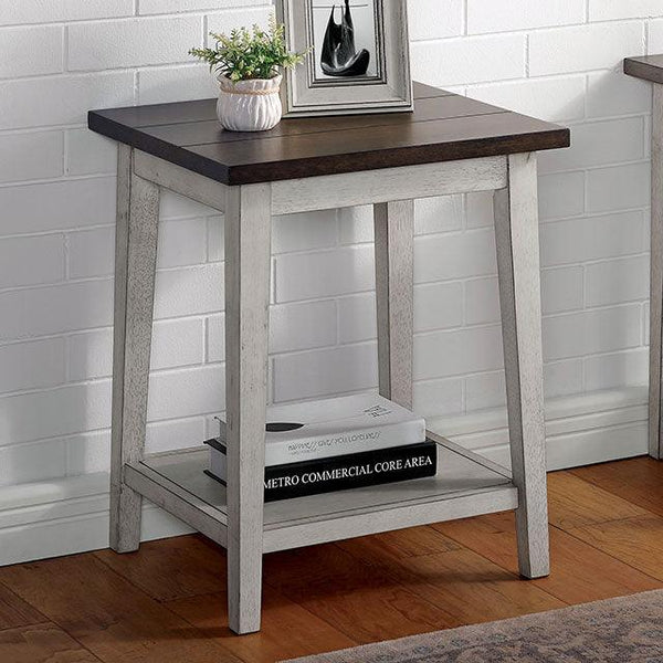 Banjar CM-AC361BR Antique White/Antique Walnut Transitional Side Table By Furniture Of America - sofafair.com
