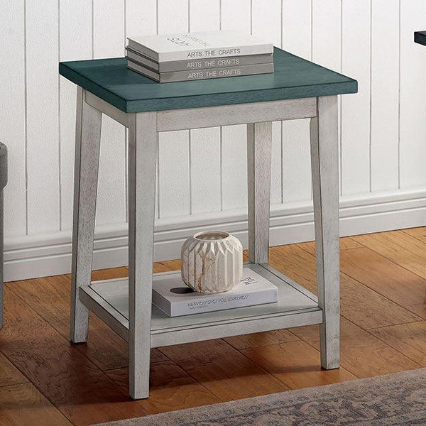 Banjar CM-AC361GR Antique White/Antique Teal Transitional Side Table By Furniture Of America - sofafair.com