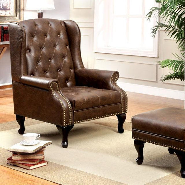 Vaugh CM-AC6801BR Rustic Brown Traditional Accent Chair By Furniture Of America - sofafair.com