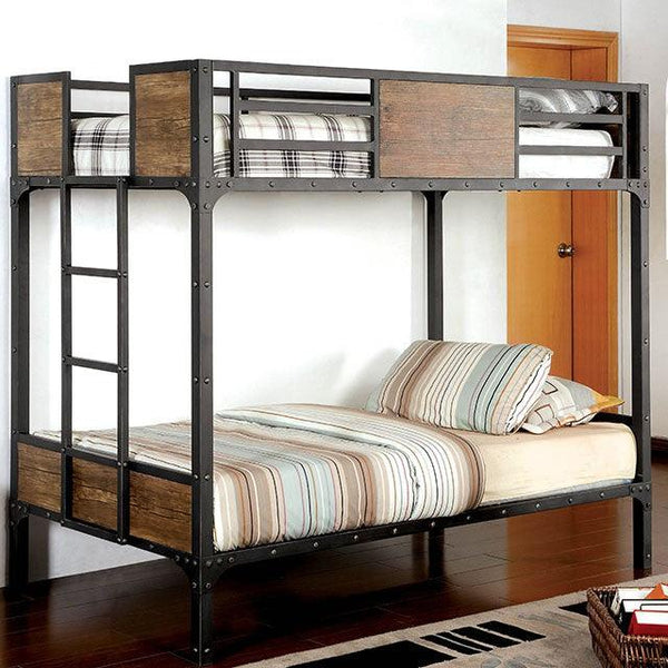 Clapton CM-BK029TT Black Industrial Twin/Twin Bunk Bed By Furniture Of America - sofafair.com