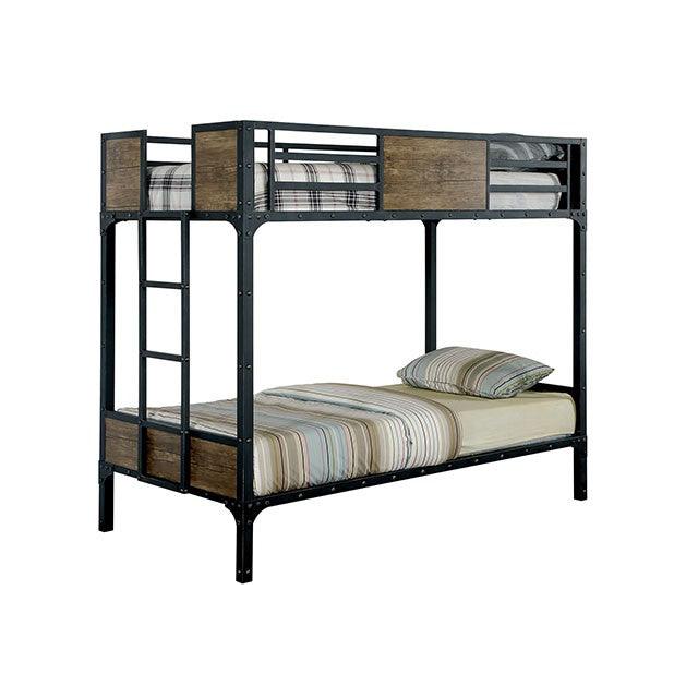 Clapton CM-BK029TT Black Industrial Twin/Twin Bunk Bed By Furniture Of America - sofafair.com