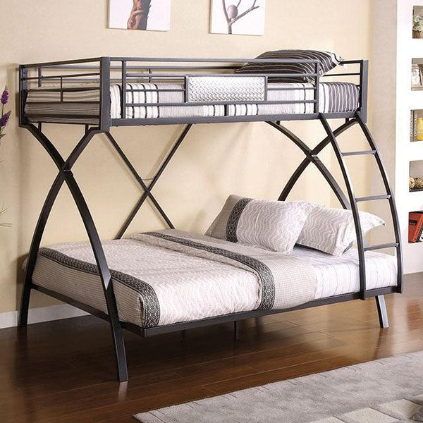 Apollo CM-BK1029 Gun Metal/Chrome Contemporary Twin/Full Bunk Bed By Furniture Of America - sofafair.com