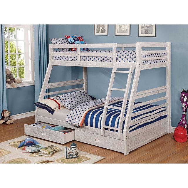 Bunk Bed by Furniture Of America California CM-BK588BWH Wire-Brushed White Transitional - sofafair.com