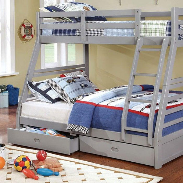 California CM-BK588GY Gray Transitional Twin/Full Bunk Bed, Gray By furniture of america - sofafair.com